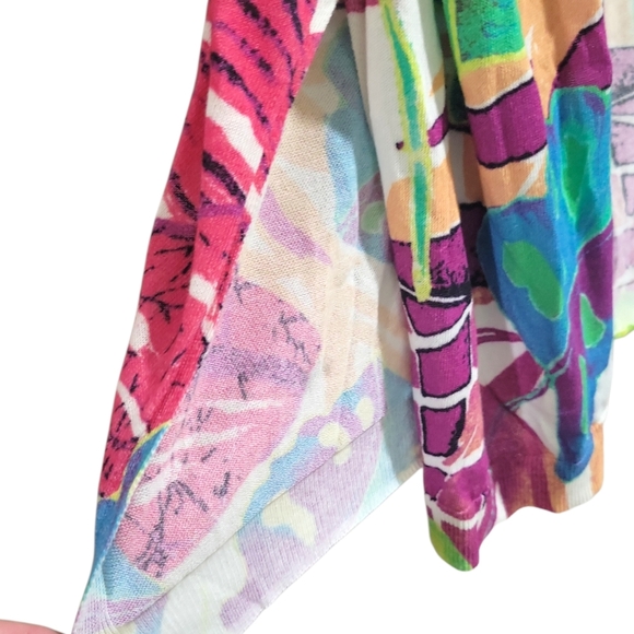 Chico's Knit Tropical Long Duster Cover-up Size XL (Chico's 3) Ruched Sleeve - Picture 6 of 10